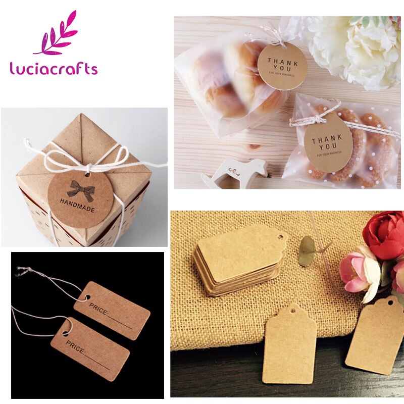 Lucia crafts 48 st/lot multi styles kraftpappersetiketter för gör-det-själv bröllop dekoretiketter prislappar bagagelappar namnlappar  i0816