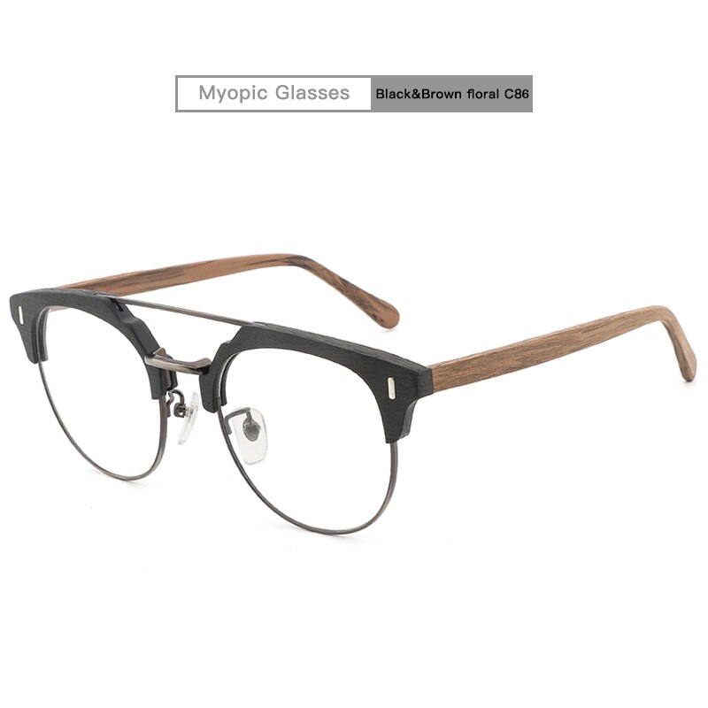 Japanese Brand Acetate Glasses Frame Man Women Wood Grain Myopia Computer Eyeglasses Eyewear Prescription Spectacle Metal: C86