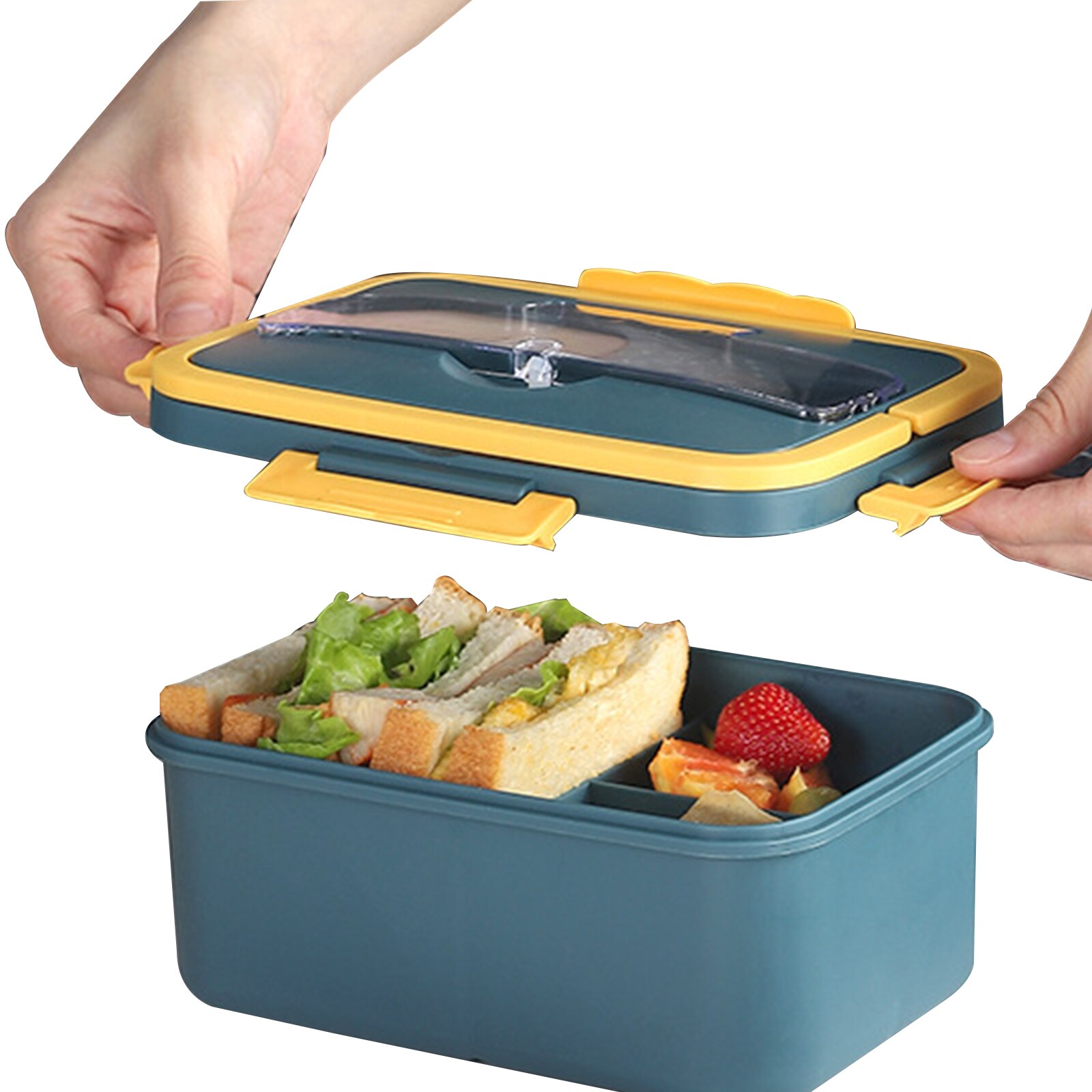 Plastic Bento Dozen 1000 Ml Lekvrije Lunch Containers Met 3 Compartimenten Tarwe/Rvs Bestek Volwassenen Kids lunchbox