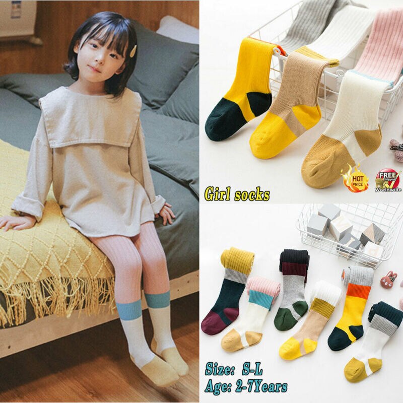 Peuter Baby Girl Kid Stijl Knie Hoge Base Kleur Gestreepte Herfst Sok