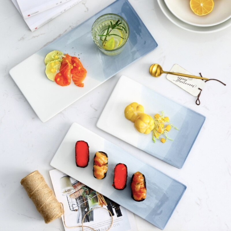 Ceramic Platter Storage Tray Sushi plate Rectangle Shape Candy Trinket Jewelry Fruit Serving Tray Restaurant Desert Tableware