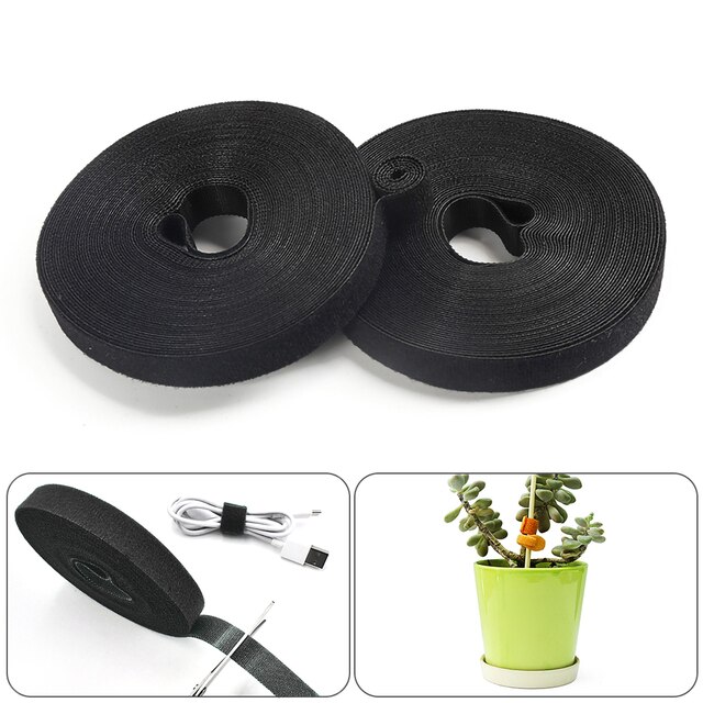 1.5 x 500cm plantebånd nylon plantebandage velcrobånd haveplanteform tape krogløkke tilbehør til støtte for bambusrør.: Sort