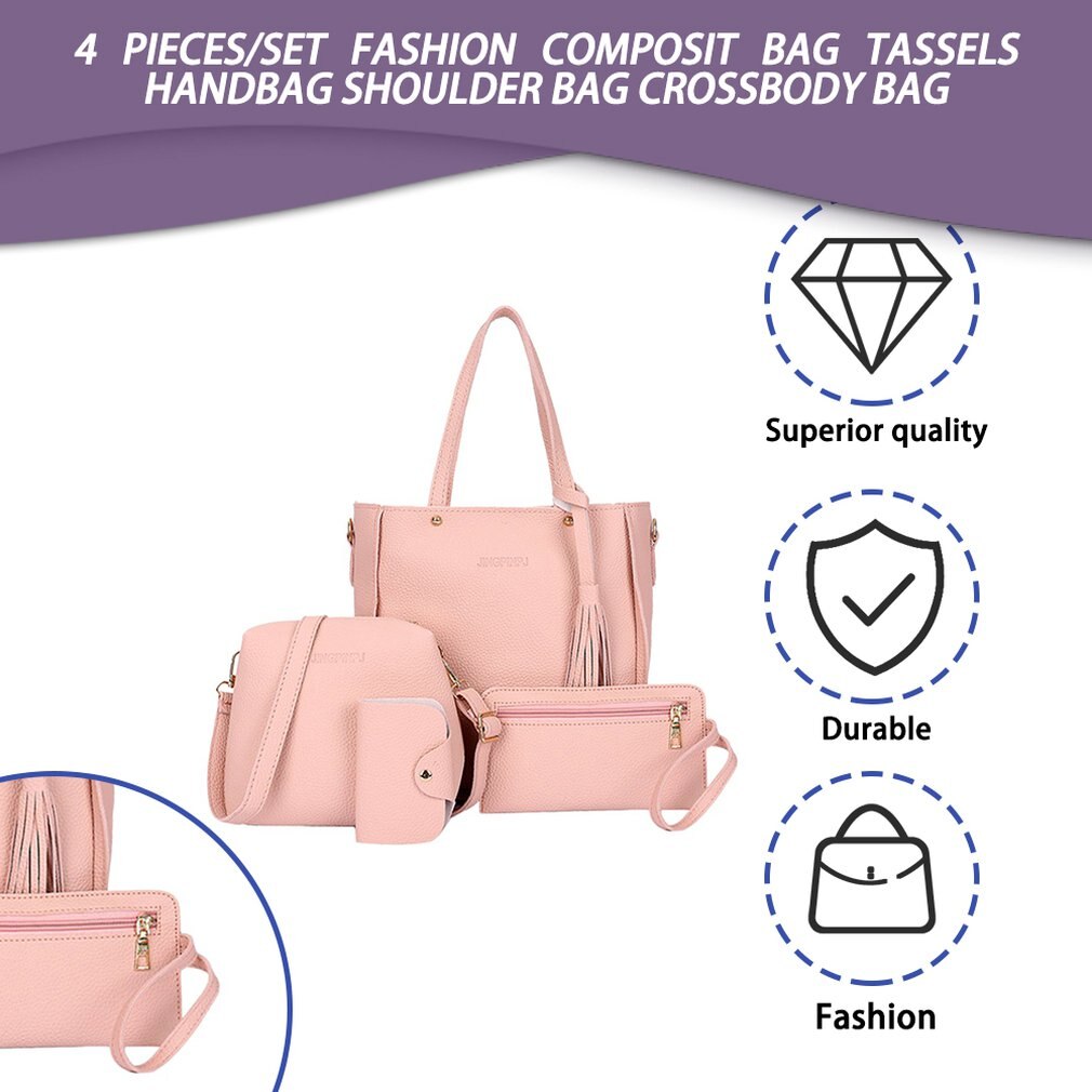 2020 4 pezzi/set moda donna borsa a tracolla in pelle PU nappe signore Bolsas borsa a tracolla grande capacità borsa portafoglio