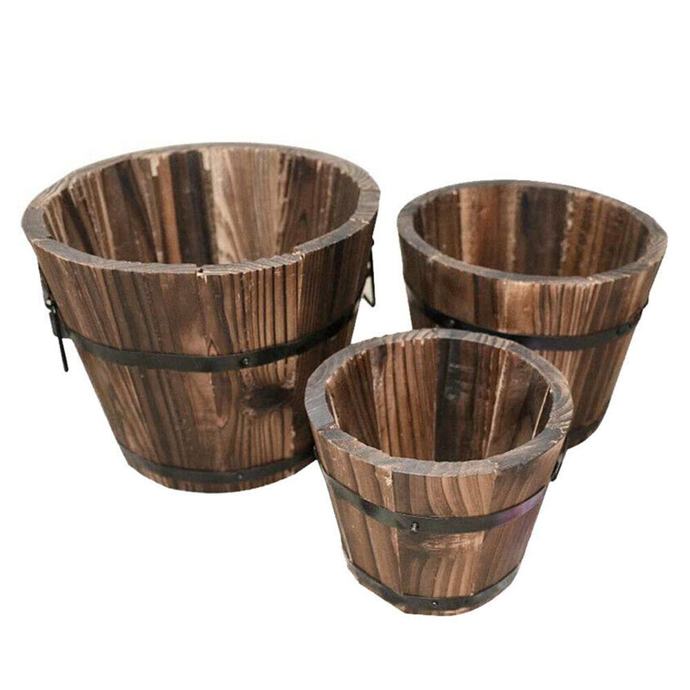 3 Stck Jahrgang Holz Blumentöpfe Balkon Pflanzen Eimer Fässer Pflanze Blume Badewanne Boxen Container-Heimat Garten Dekoration