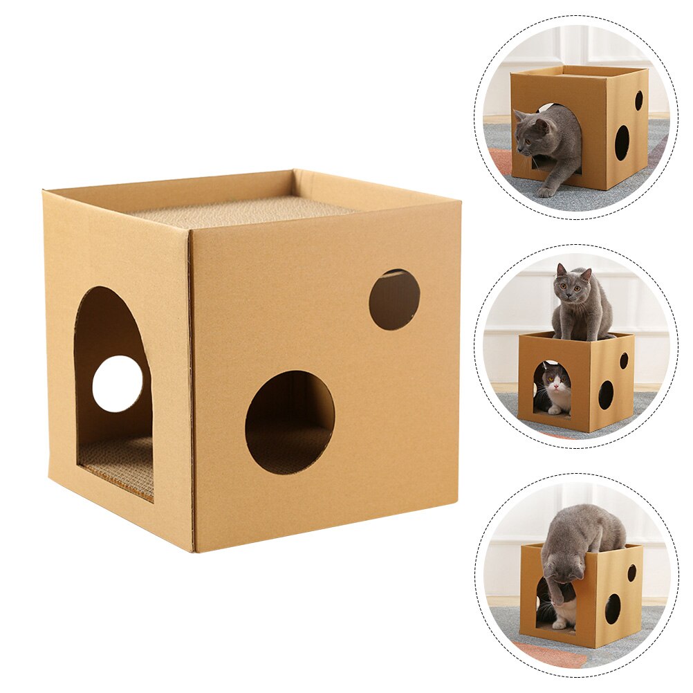 House Cat House and Scratcher Kitten House Cardboard Cat House Cat Scratching Board for Cat Animals Kitten