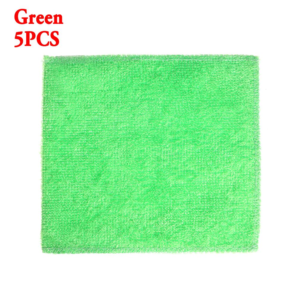 5 stk / pakke høj effektiv anti-fedt fad klud bambus fiber vask håndklæde magisk køkken skurepude rengøring aftørring klude: Grøn