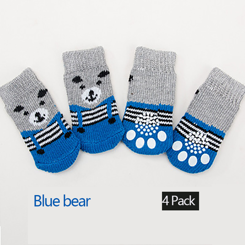 4 Pak Huisdier Sokken Antislip Bodem Puppy Hond Sokken Hond Voet Cover Teddy Poedel Katoenen Sokken voor Honden Sokken Bulldog: Blue bear / L