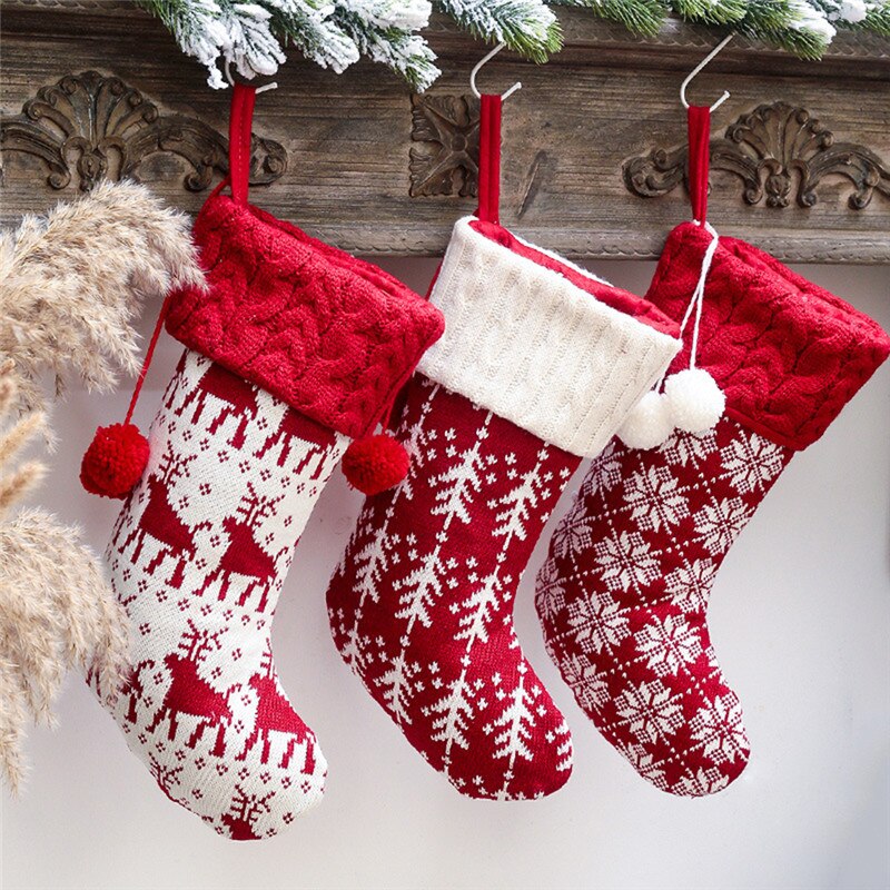 Jaar Kerst Kous Sack Xmas Candy Bag Kerst Decoraties Voor Huis Gebreide Sok Kerstboom Decor