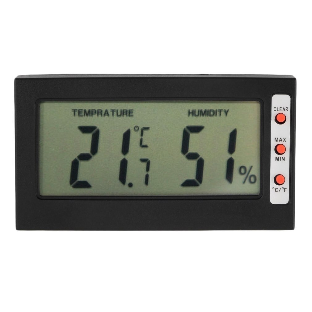 Large Digital LCD Display Freezer Room Thermometer Hygrometer Max Min Memory Celsius Fahrenheit wih a Back Bracket Black