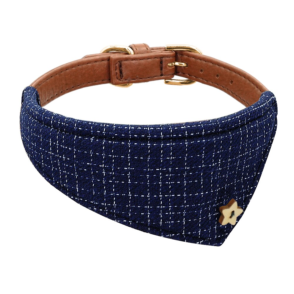 Bandana halsbånd til små mellemstore hunde chihuahua justerbart læder hvalpe kattehalsbånd plaid tørklæde halstørklæde hundetilbehør slips: Blå / S