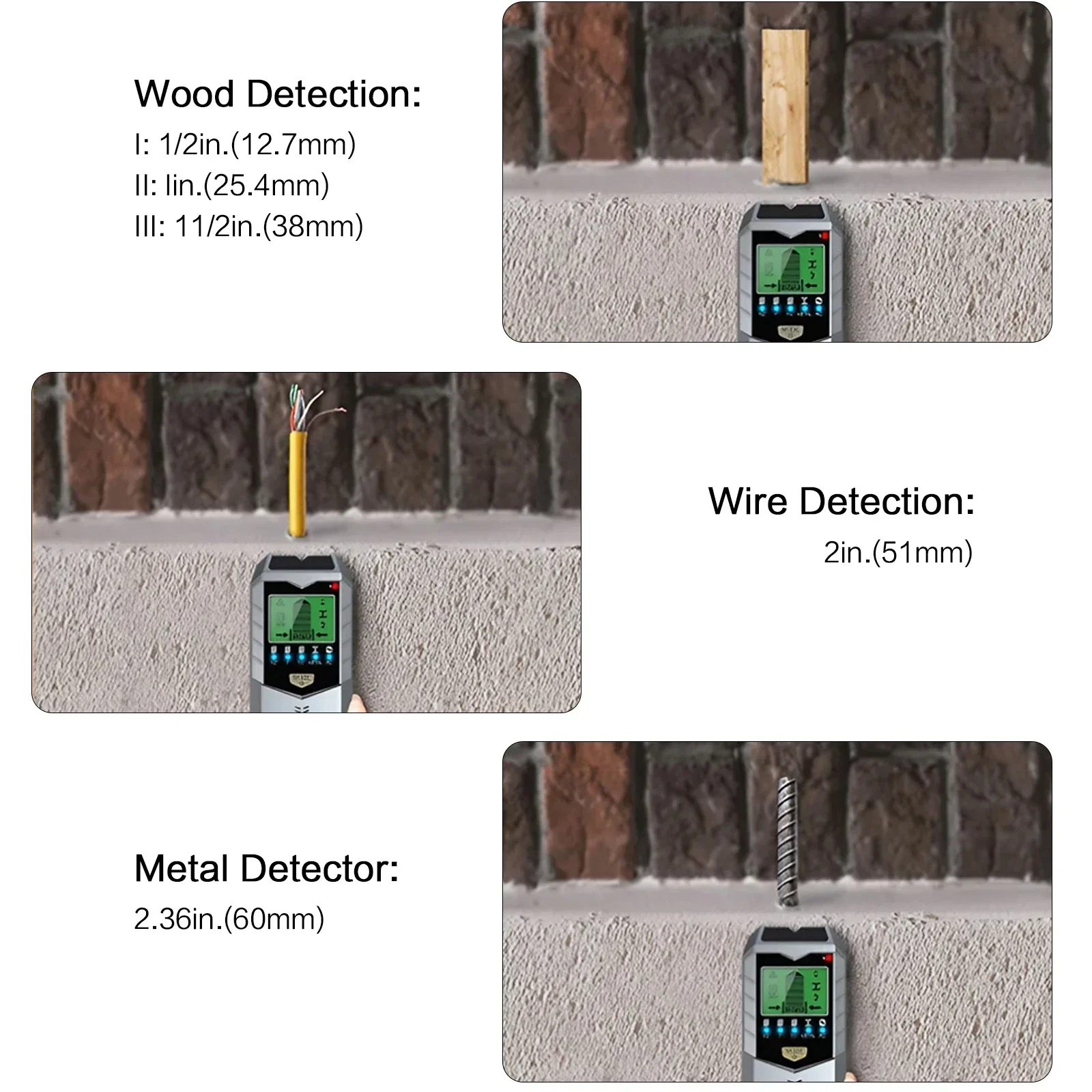 Detector de metales de pared portátil 5 en 1: escáner para metales, cables, pernos y corrientes de madera, herramienta de medición precisa de pared