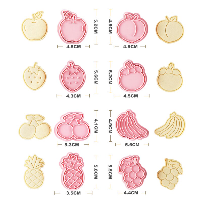 Moule à biscuits en plastique 3D, 6 pièces/ensemble, mignon, coupe-biscuits aux fruits, outils de cuisson, fête, artisanat du sucre, moule de cuisine
