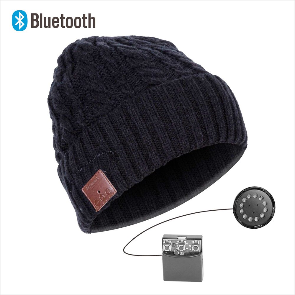 Bonnet Bluetooth stéréo sans fil mains libres | Bonnet tricoté, chapeau d'hiver, chapeau de sport, capuchon lavable, écouteurs musique Audio: 032B-black
