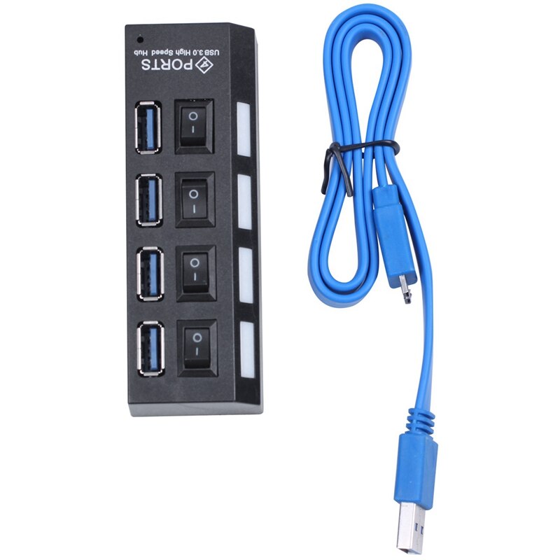 Usb 3.0 hub 4 poorten supersnelheid 5 gbps 4-- poorts usb 3.0 zwart & hoge snelheid 5 gbps 4-- poorts usb 3.0 hub-adapter