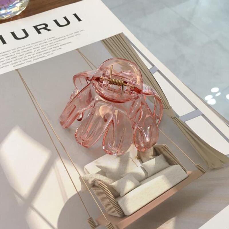 Pince à cheveux en plastique pour femmes, pince à cheveux épaisse en forme de poulpe,: Rose