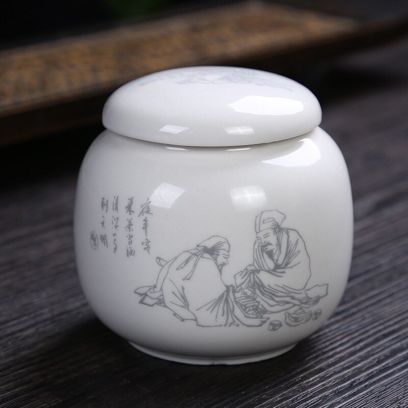Chinese Pattern Ceramics Tea Caddy Portable Travel Tea Cans Tea Canister Sealed Storage Bottles Spice Food Jars Home Decor: N8