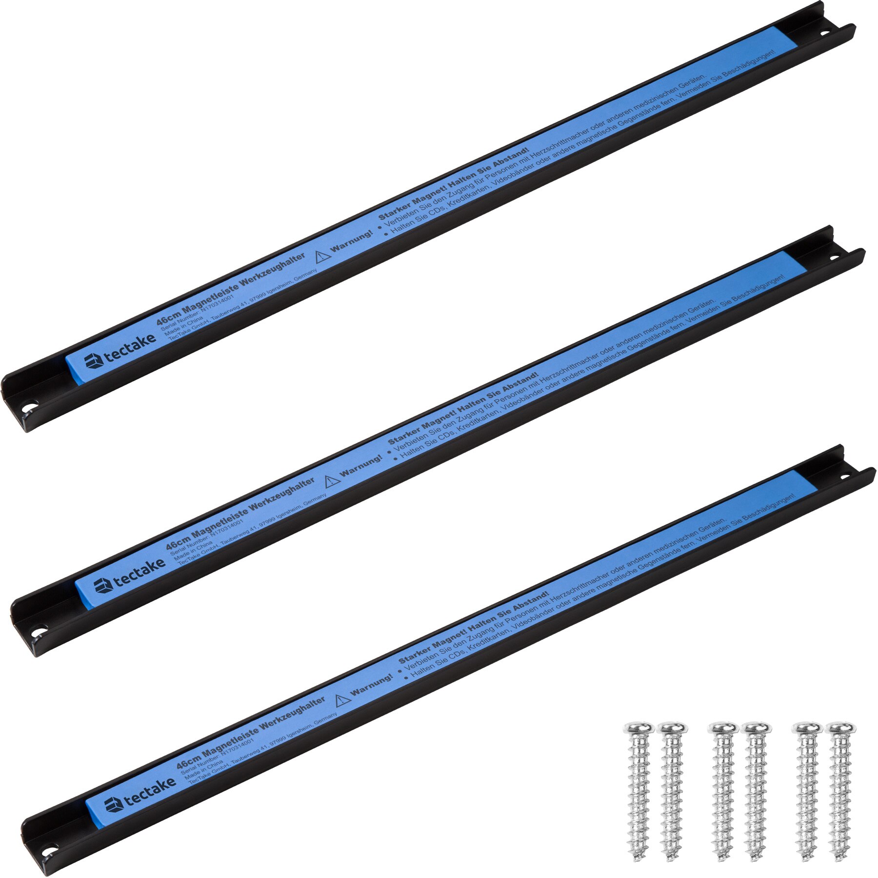 Tectake 3 bandas magnéticas - soporte magnético para herramientas, banda magnética de acero con imán para sujetar herramientas, barra magnética para atornillar a pared, imán para tornillos y utensilios, tira magnética