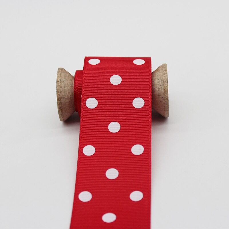 1.5 inch 38mm 4cm stippen grosgrain lint milieuvriendelijk polyester stof bedrukt met witte stippen voor hoofdband lint strik accessoire: Rood
