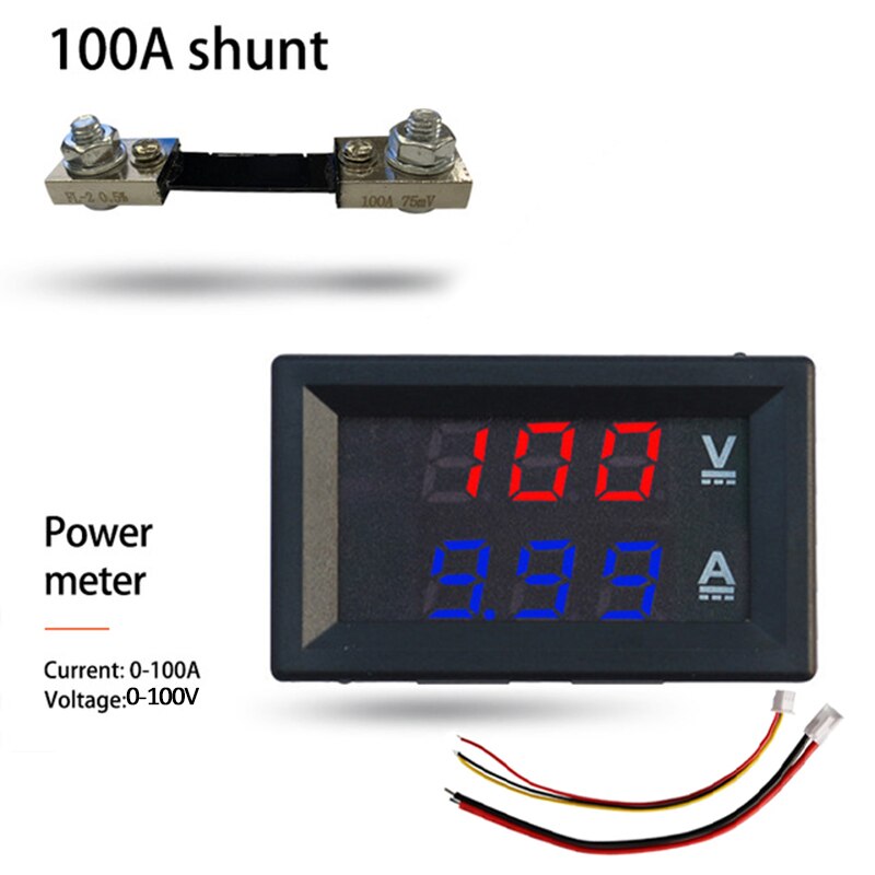 Digital Voltmeter KWS DC 0-200 DC Energy Power Meter LED AC Wattmeter Electric Meter With Reset Function 0-100A: DC100V 100A