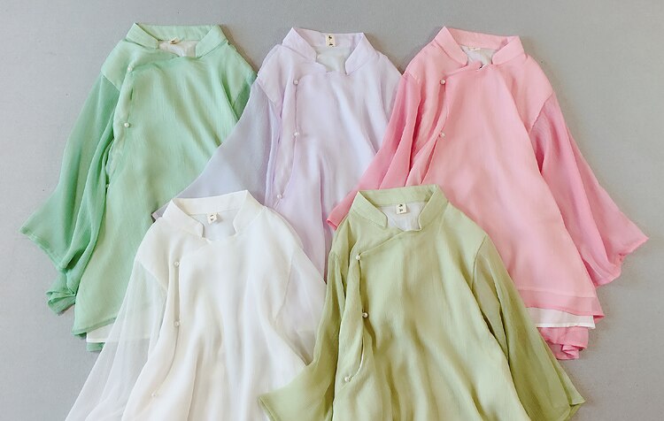 ¡Novedad de primavera-verano ! Blusa china de Nagodo, camisa de té Zen de doble capa de hilo, Top de gasa estilo chino clásico Hanfu para mujer