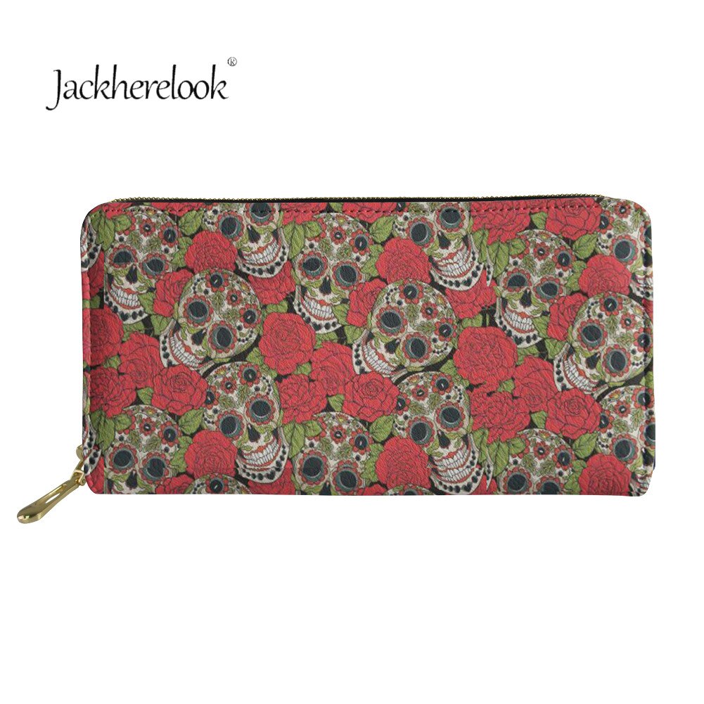 Jackherelook Donne Del Cranio Dello Zucchero Modello Lungo Della Moneta Dei Soldi Borse Contenitore di Lusso di CUOIO Dell'unità di elaborazione Della Chiusura Lampo di Grande Capacità Per La Signora Gotico Magliette E Camicette: HX372Z21