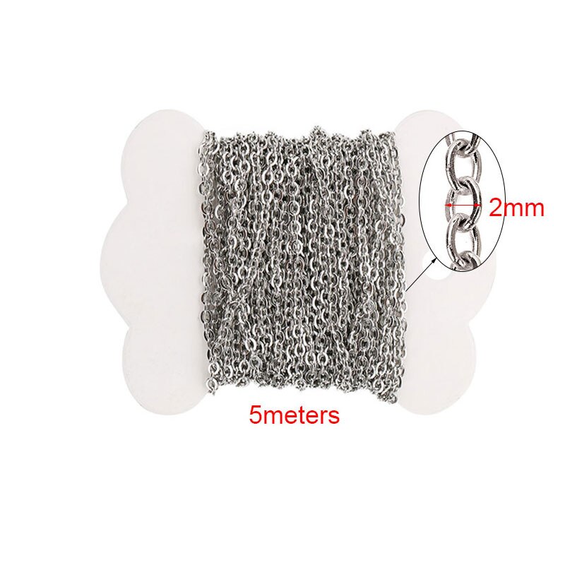 5Meter Rvs Kettingen Bulk Voor Ketting Armbanden Dia 2Mm Goud Kleur Metal Link Kettingen Veel Diy Sieraden maken Levert: flat steel