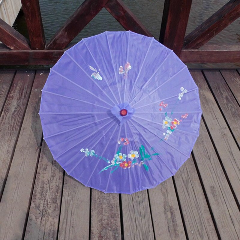 Paraguas de arte chino con de flores pintadas a mano, sombrilla de seda con marco de bambú para novia y dama de honor, 12 colores, , 5 unids/lote: Light purple