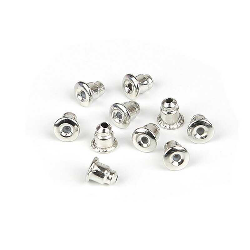 50-100pcs Jewelry Findings Metal Accessories Beads DIY Ear Plugs Post Nuts Clear Soft Silicone Rubber Earring Backs Plug Cap: 5x6mm rhodium 50Pcs