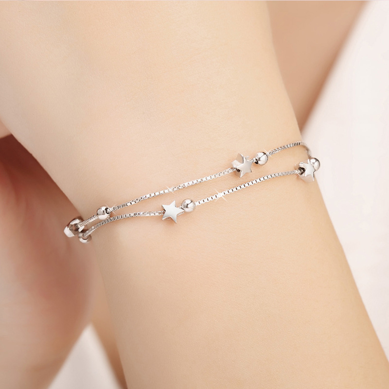 Fine 925 sterling silver Chain stars Bracelets for women Charms party Wedding Jewelry