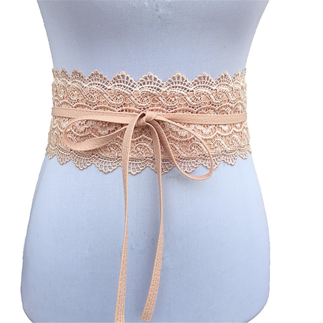 Cinturones de cuero suave de encaje para mujer, cinturones de lazo ajustables anchos, lazo Multicolor, accesorio salvaje para vestidos, Tops, decoración,: Rosa