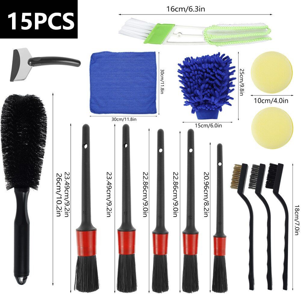 Car Cleaning Detailing Brush Set Dirt Dust Clean Brush Car Motorcycle Interior Exterior Leather Air Vents Care Clean Tools: 15pcs