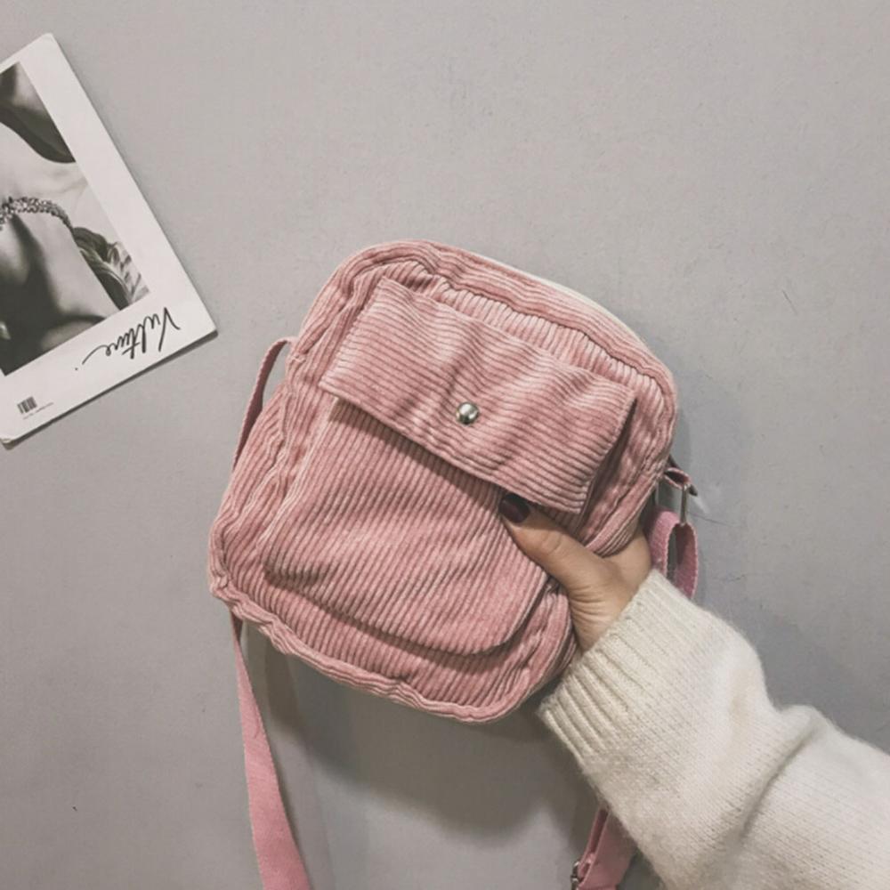 Corduroy college-stil skuldertaske messenger tasker mini crossbody messenger tasker til kvinder studerende pige koreansk version flap taske