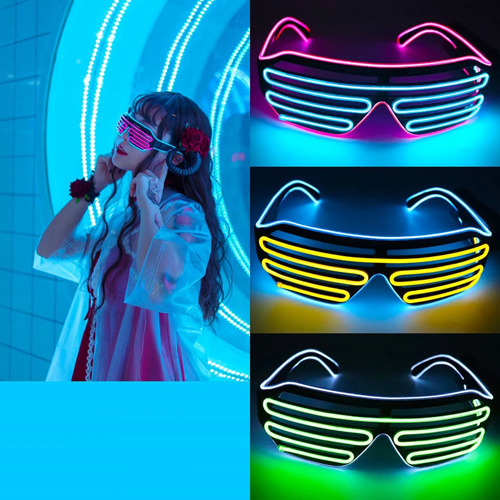 Lunettes rave néon à obturateur clignotant à LED, lueur dans l'obscurité, nuances, Noël, fête d'Halloween