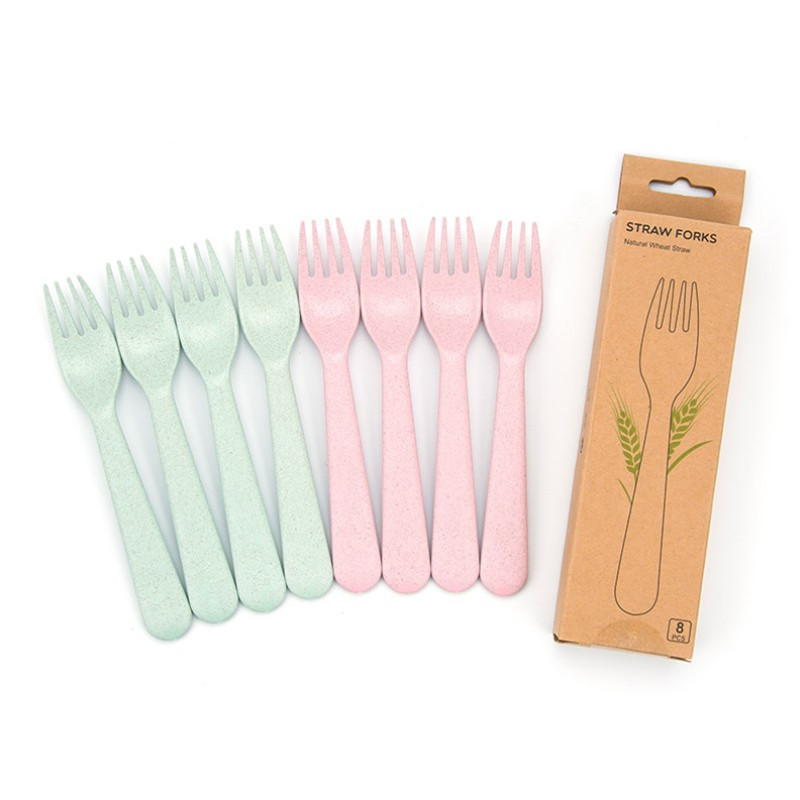 4pcs Pink Kitchen Wheat Straw Tableware Reusable Household Dishware Kids Adult Spoon Fork Cup Salad Soup Bowl Plate