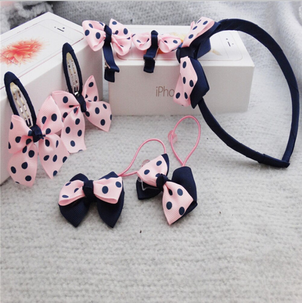 7 pièces/ensemble mignon enfants bandeau bébé fille chapeaux nœud Barrette bandeau nouveaux enfants bébé Dot ensembles bandeau: 1