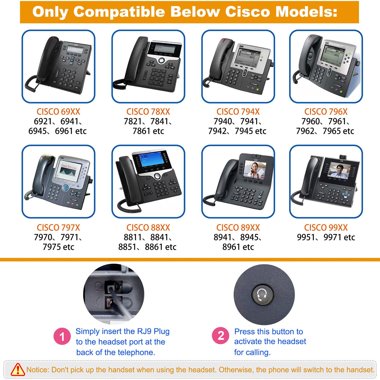 ! Telephone Headset Headphone with Mic for CISCO IP Phones 7940 7941 7942 7945 7960 7961 7962 7965 89XX 99XX 6921 etc