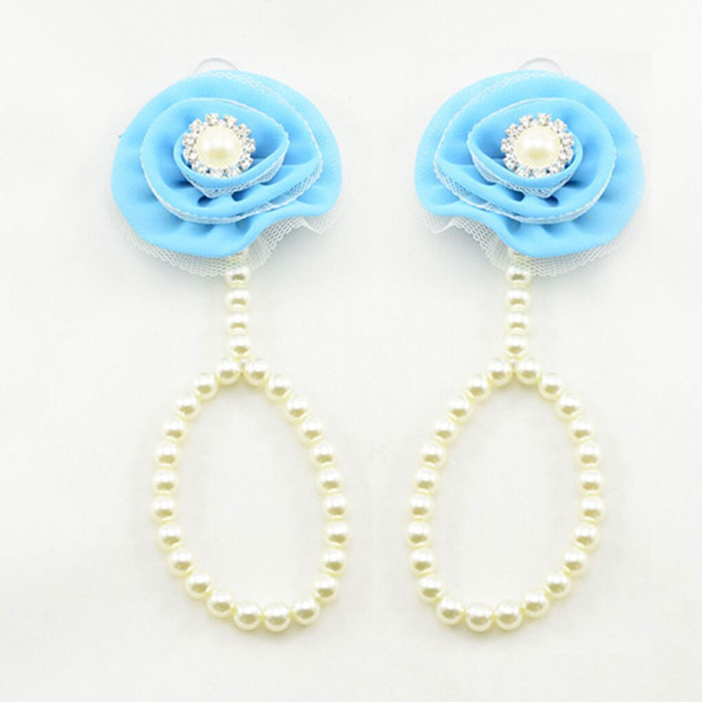 Infantile simulé-perle pieds nus bracelets de cheville bébé enfant en bas âge chaîne de pied en mousseline de soie fleur plage sandales: 3