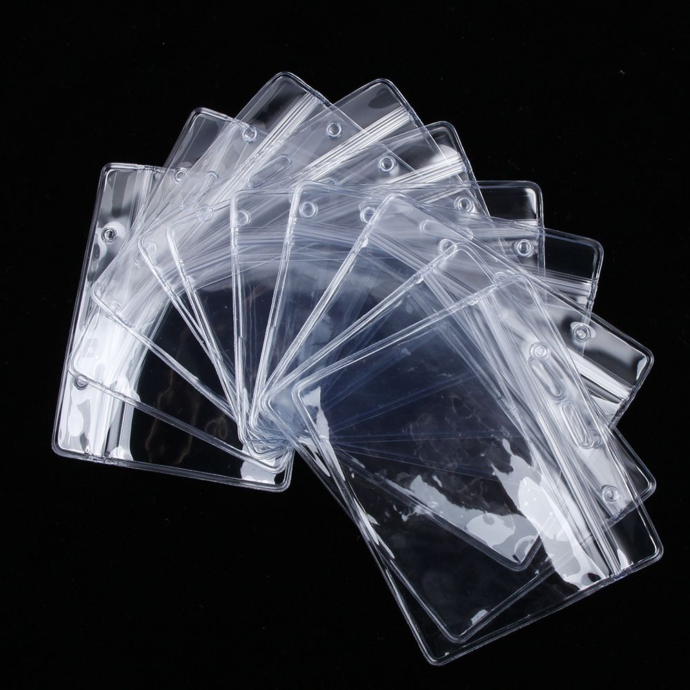 10 Stks/partij Horizontale Transparante Vinyl Plastic Id-kaart Badge Houder Rits Clear Card Cover Waterdicht Bank Credit Kaarthouder