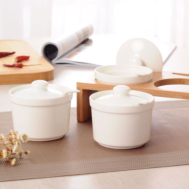 3PCs/Set 220ml Ceramic White Condiment Jar Home Kitchen Condiment Jar Simple Seasoning Household Salt Jar Kitchen Tools