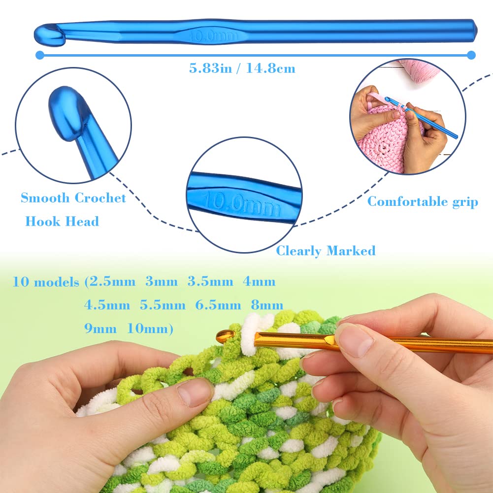 Fenrry kit de crochê para iniciantes conjunto de gancho de crochê ergonômico conjunto de ganchos de crochê de aperto macio marcadores de ponto tricô
