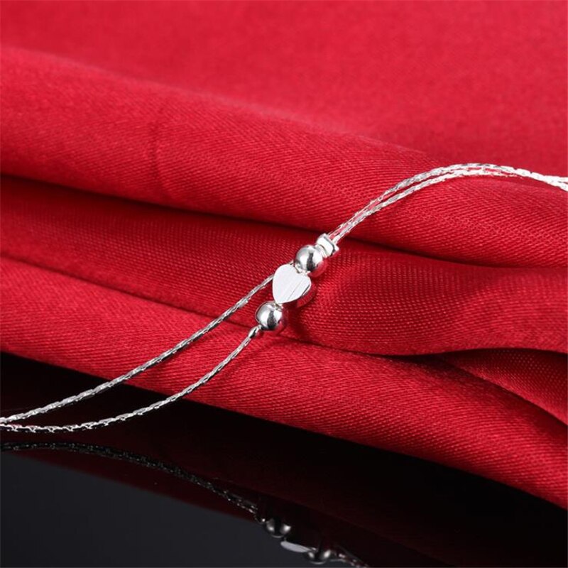 Kofsac Mode Liefde Hart 925 Sterling Zilver Enkelbandje Eenvoudige Glossy Ronde Kralen Enkelbanden Voor Vrouwen Sieraden Meisje Beste