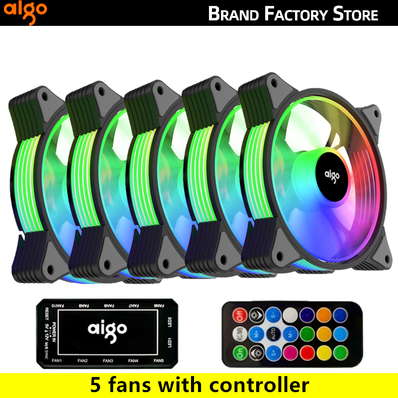 Aigo AR12 120mm PC Gamer Computer Case Fan RGB 12v Heatsink Aura Sync Cooler Argb Stille Controller Kit Fan Cooling Ventilador: Rood