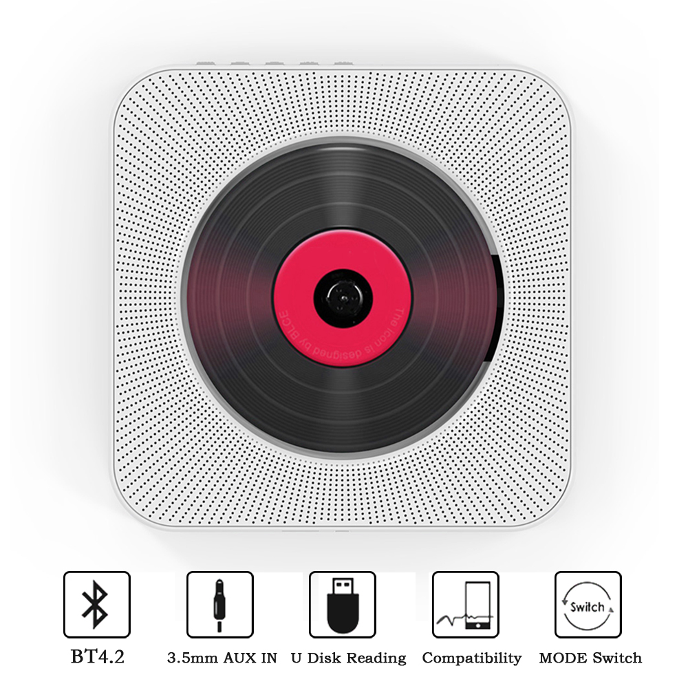 Wall Mounted CD Player Bluetooth Speaker Home Audio Boombox with Remote Control FM Radio AUX Input Portable Stereo Music Player