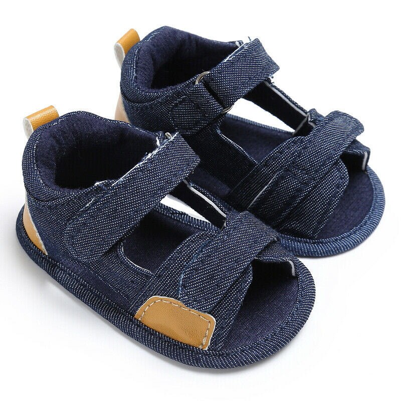 Infant Baby Boys Soft Cotton Sandals Baby Summer With Non-slip Suede Sandals Flat Soles For Toddler Boy 0 to 18M: Dark Blue / 7-12 Months