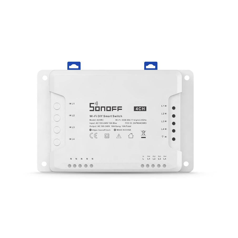 Sonoff-interruptor inteligente 4CH R3 4 Gang, dispositivo con Wifi, 3 modos de trabajo, bloqueo automático, a través de la aplicación Ewelink