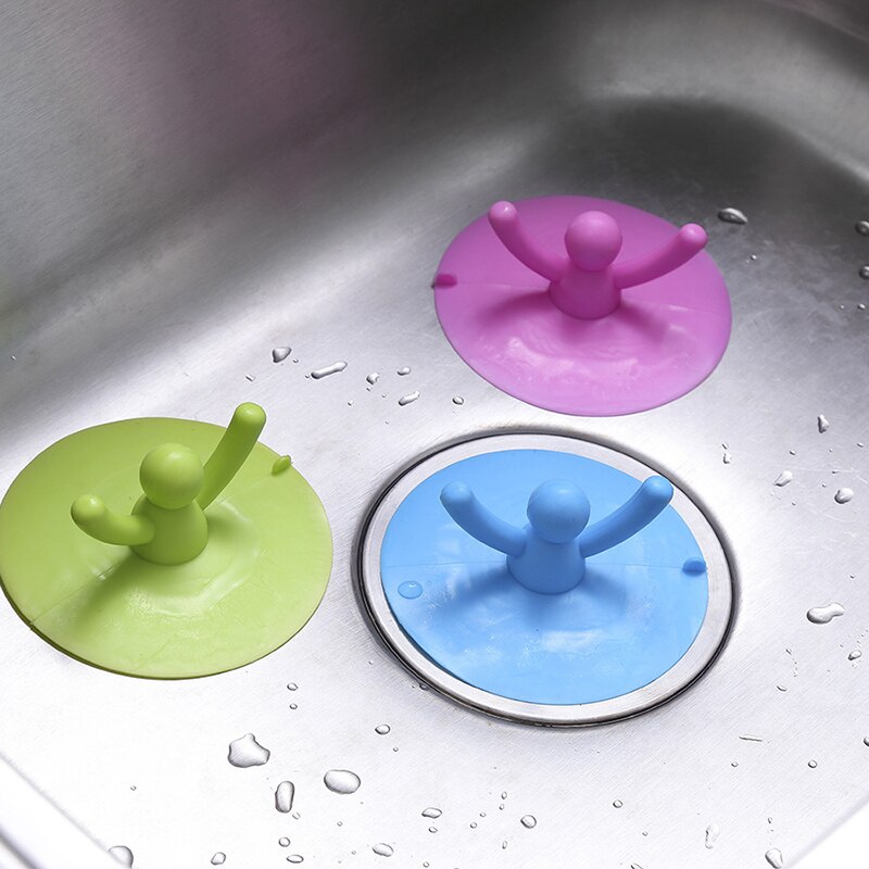 Tapón de drenaje de ducha con dibujo de persona, cubierta de silicona para bañera, recogedor de pelo para suelo, lavandería, cocina, baño, accesorios para el hogar