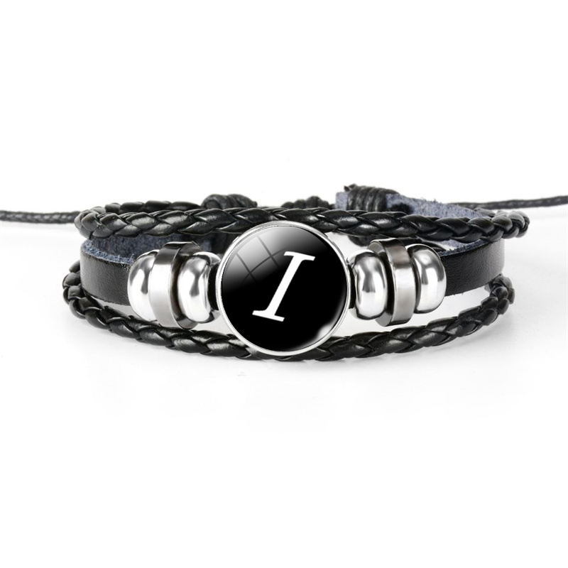 Pulsera de cuero con hebilla de cristal de 26 letras A-Z, nombre de identificación, amistad, pulsera tejida negra ajustable para niños y niñas como familiar: Color marrón amarillo
