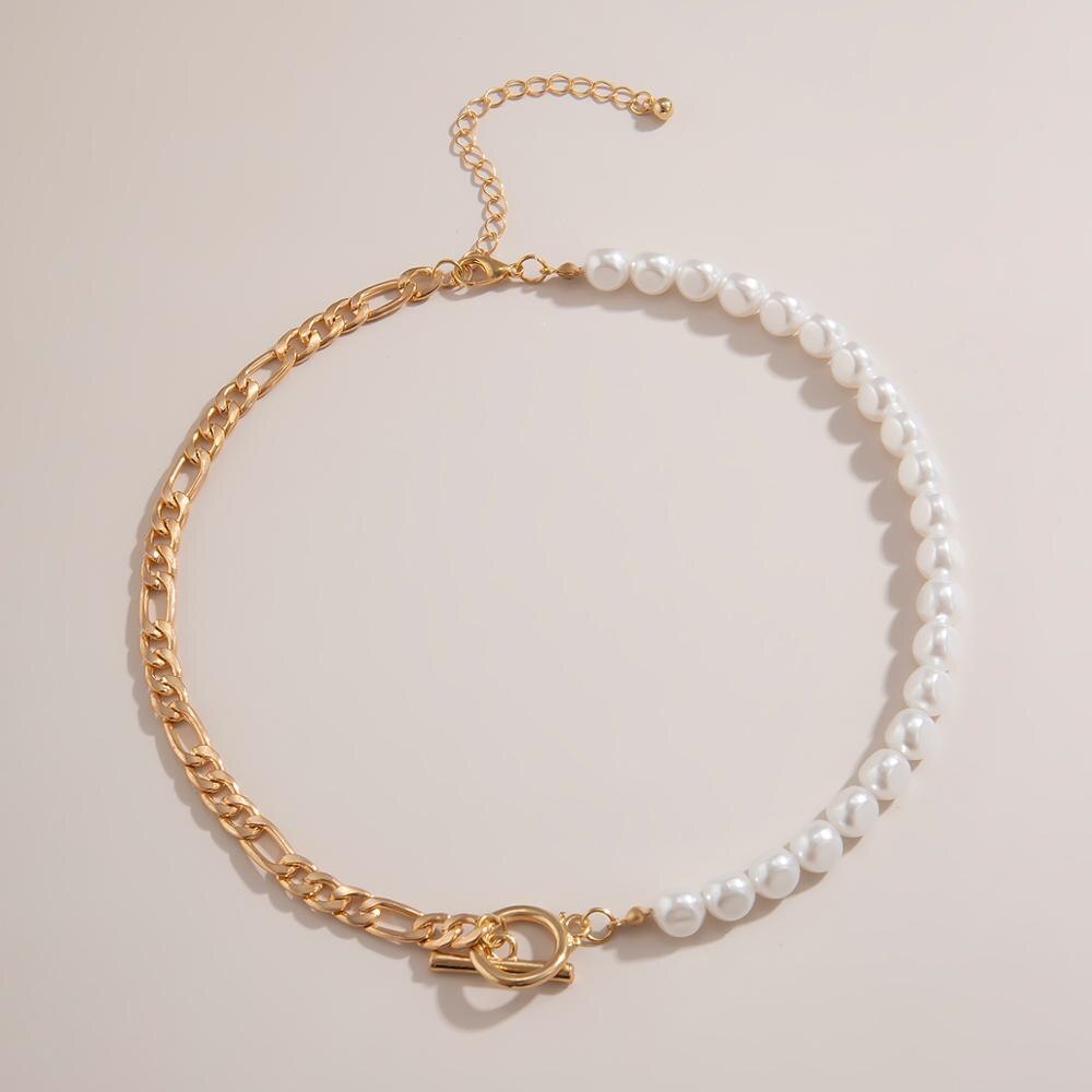 Shixin asymmetri perleperle med chunky kæde halskæde kort choker colar spænde vedhæng halskæde til kvinder hals smykker