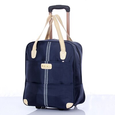 Women Trolley Luggage Rolling Suitcase Travel Hand Tie Rod Suit Casual Rolling Case Travel Bag Wheels Luggage Suitcase: Dark blue-L