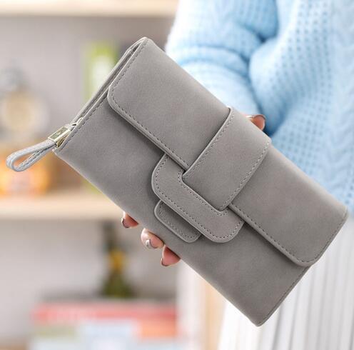 Casual Long Wallet Women Purse Card Holder Clutch Cell Phone Wallet Ladies Retro Matte Leather Hasp Coin Purse Carteira Feminina: 1347-1 gray